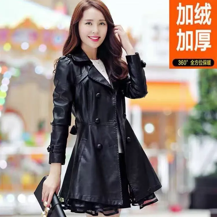 皮衣外套女中长款2025新款韩版加绒加厚保暖皮夹克皮风衣秋冬女装