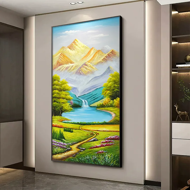 日照金山挂画玄关画油画聚宝山水画高级感风景走廊过道装饰正对门