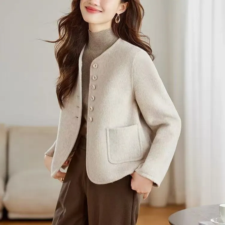 双面羊毛呢外套女2025秋冬新款小个子高级感时尚气质短款羊毛大衣