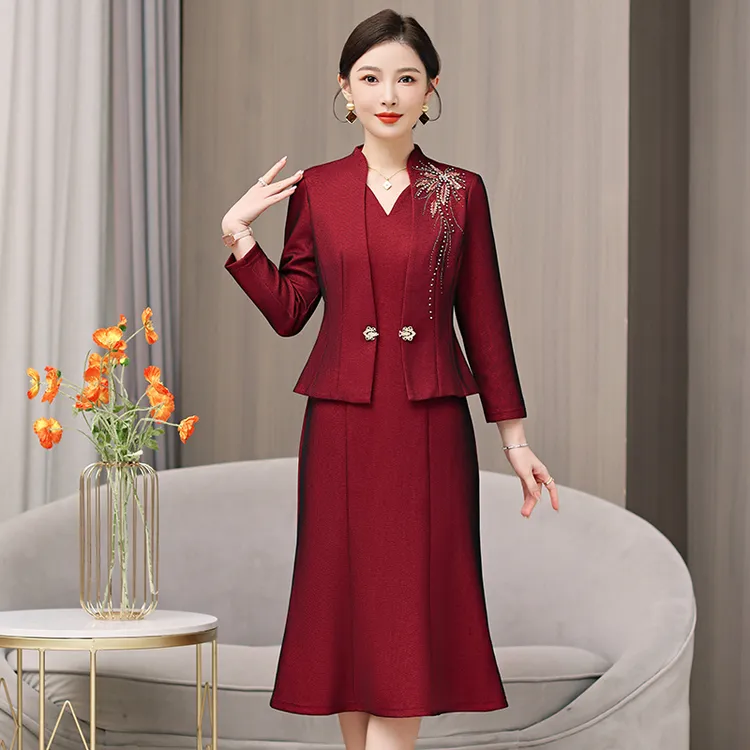 贵夫人喜婆婆婚礼宴会喜服连衣裙2025新款春秋中长款中年妈妈裙子