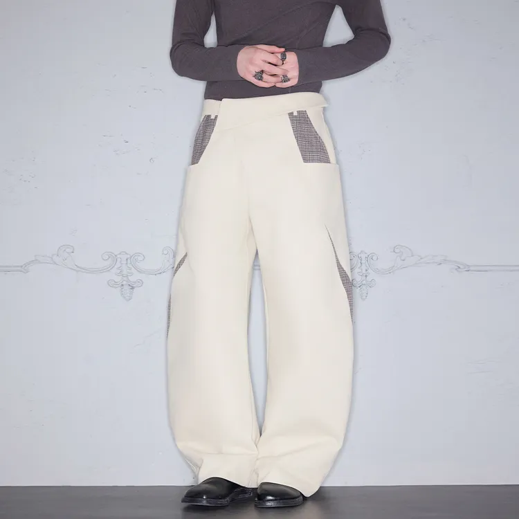 Rocawear秋季新款宽松显瘦迷途千鸟格纹拼接解构时尚弯刀休闲裤