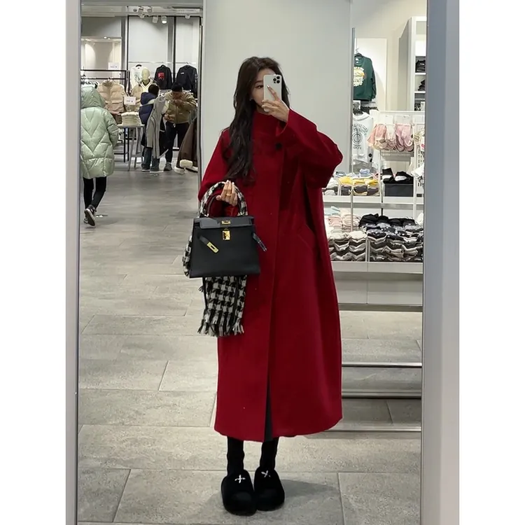 秋冬季气质毛呢大衣中长款立领宽松加厚过膝韩版呢子外套N802