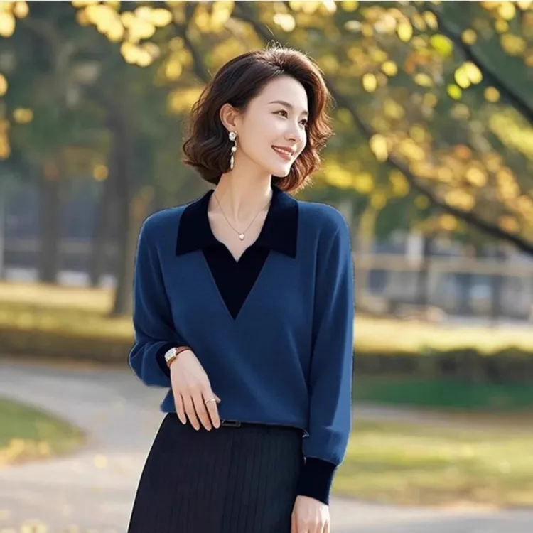 红色撞色polo领针织衫女装2025春季新款今年流行独特别致毛衣上衣