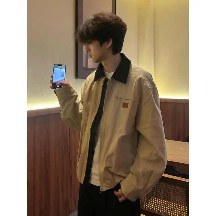 卡其色高级感工装夹克男秋季美式复古飞行员上衣cl美式短款飞行员