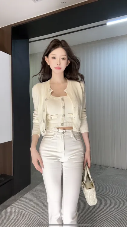 早秋氛围感穿搭白色针织开衫外套吊带背心上衣两件套装女2025新款
