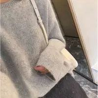 【绮可儿】春秋新款蓬松软糯亮片圆领毛衣女灰色套头宽松慵懒上衣