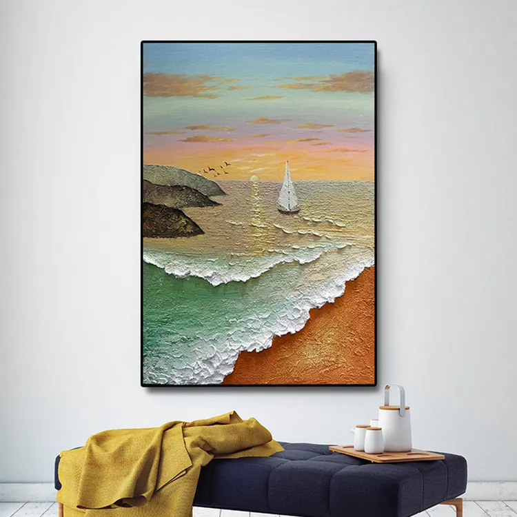 现代简约立体海浪风景厚肌理过道走廊装饰画客厅沙发背景餐厅挂画