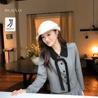 代大喜【伦敦雾灰】系带领时尚套装2025秋季韩系百褶裙百搭风短外套