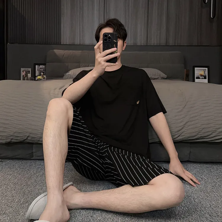 夏天睡衣男士夏季莫代尔新款短袖薄款休闲家居服男大码套装可外穿