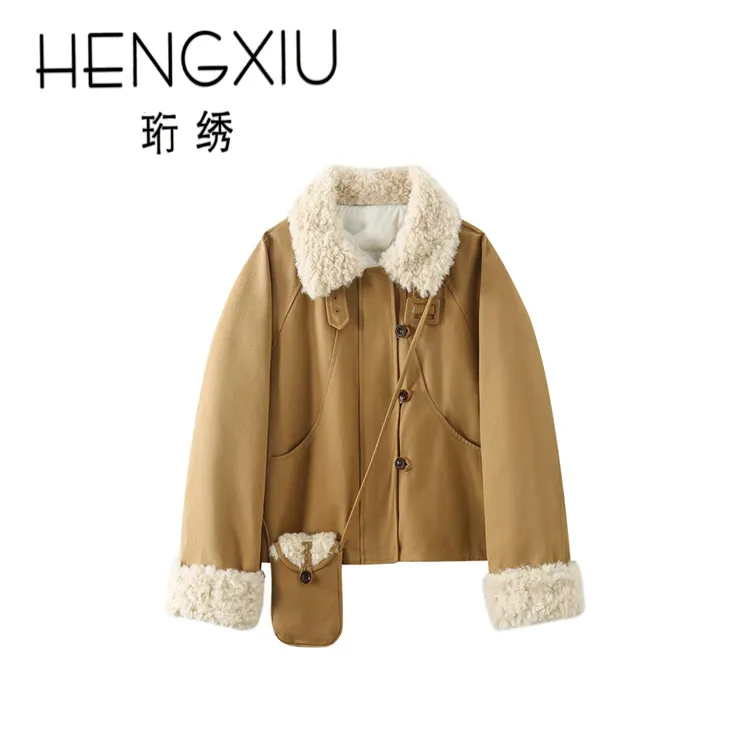 珩绣韩版翻领拼接女短款2025冬季新款加厚保暖白鸭绒外套250877-1