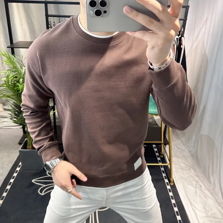 欧洲站假两件圆领卫衣男2025新款春秋季休闲重磅打底衫长袖上衣男