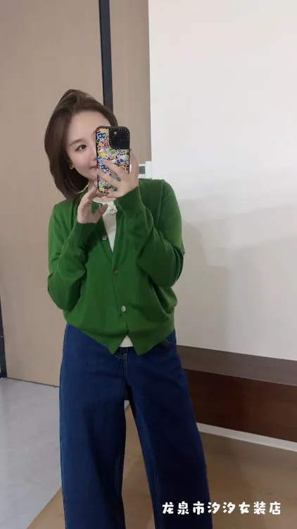 【汐汐女装二店】小个子定制假两件设计开衫纯色长袖针织上衣 65019