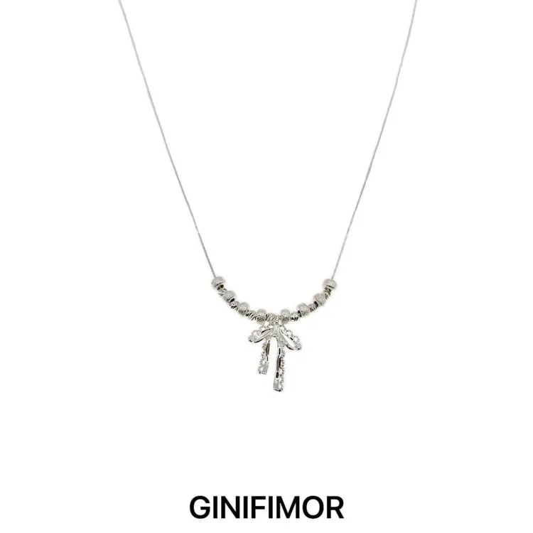 GINIFIMOR 铜合金项链 a717蝴蝶结镂空蕾丝花边项链百搭锁骨链