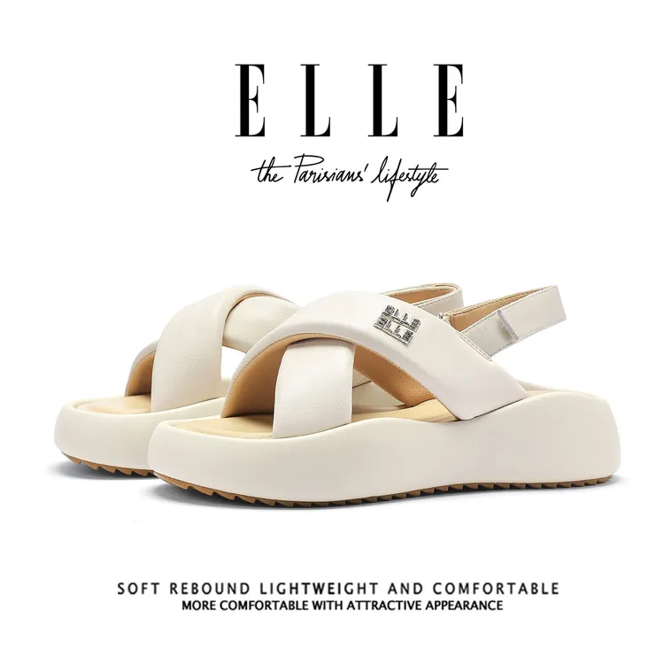ELLE厚底面包凉鞋女款夏季外穿2025新款白色休闲鞋子软底沙滩拖鞋