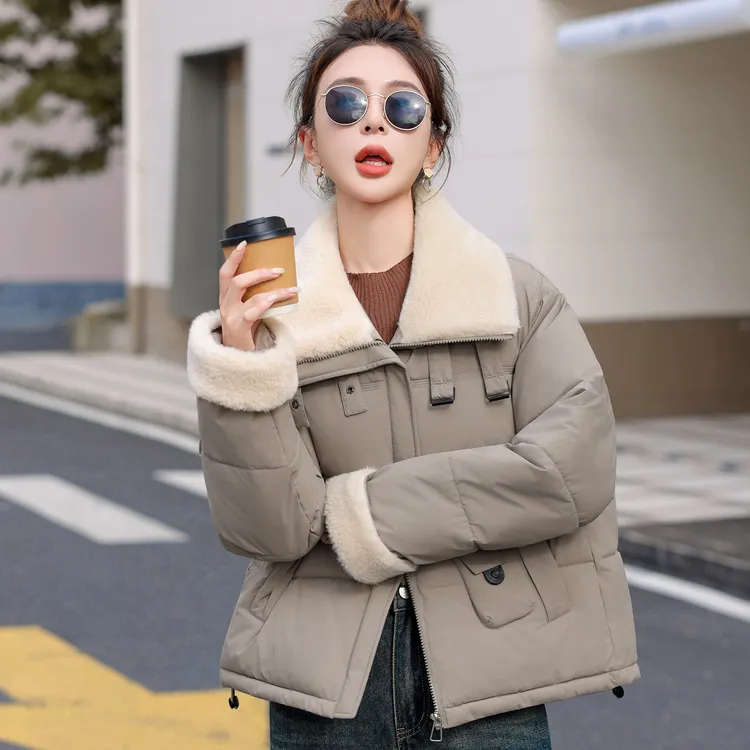 短款棉服女外套纯色休闲百搭洋气翻领女士高档冬装立领宽加厚棉服