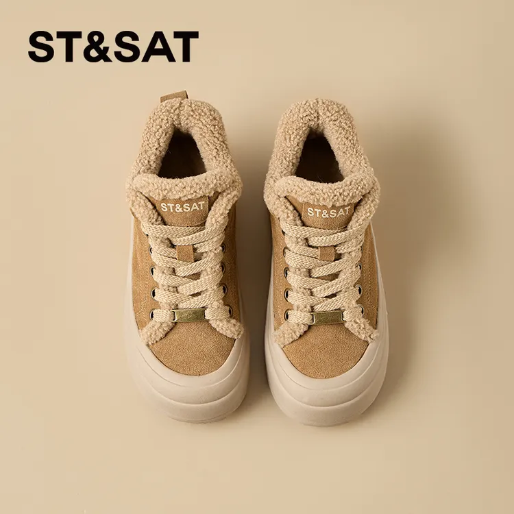 星期六加绒面包高帮鞋女2025新款冬季休闲雪地靴鞋子深口女款秋冬