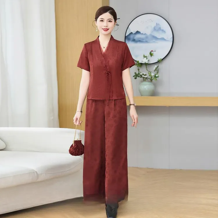 俞兆林中老年妈妈时尚洋气夏季套装新款妇女装士大码夏装式宽松