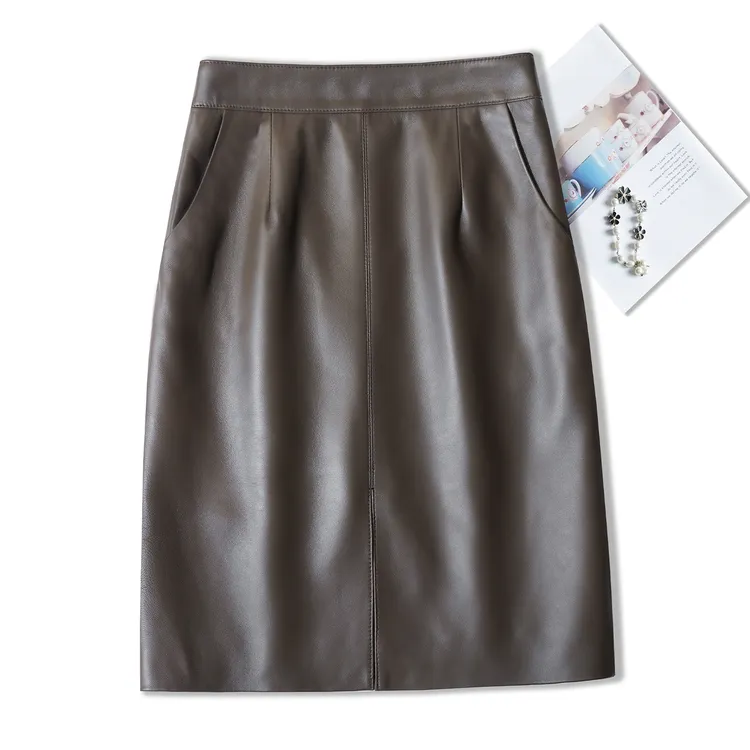 真皮裙半身裙女士100%头层绵羊皮中长款海宁2025新款包臀高腰显瘦