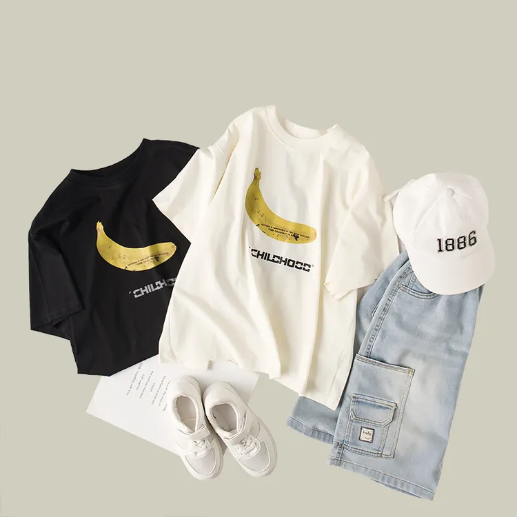 吴小越w412男童香蕉短袖T恤亲子款印花上衣儿童夏季T恤纯色圆领
