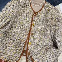 小香风拼色编织羊毛外套 