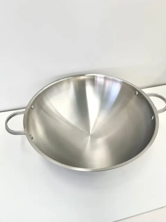 （微瑕）304不锈钢双耳圆底大炒锅 内径38cm外径40cm高13cm 无盖