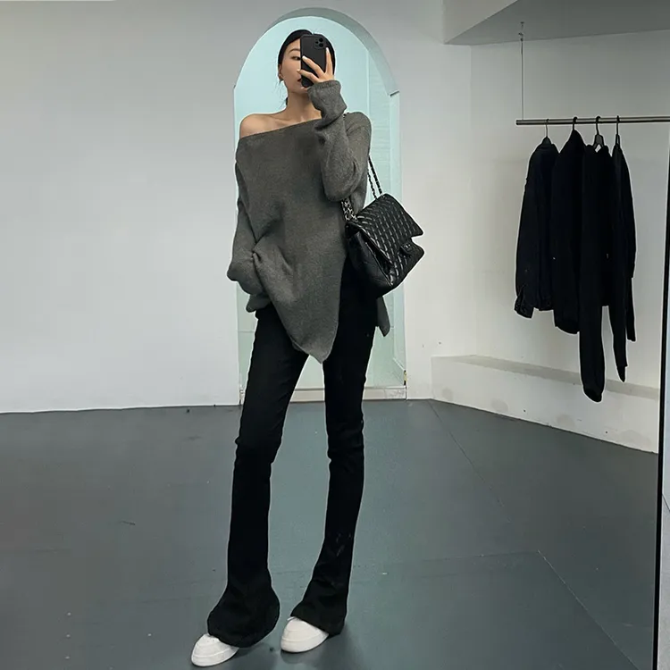 裤长111cm 马蹄牛仔裤女弹力修身秋冬加绒高腰高个子微喇拖地长裤