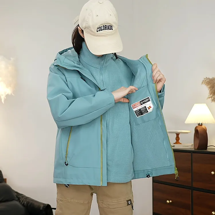 潮牌热压胶秋冬工装户外三合一外套冲锋男女同款防水登山夹克