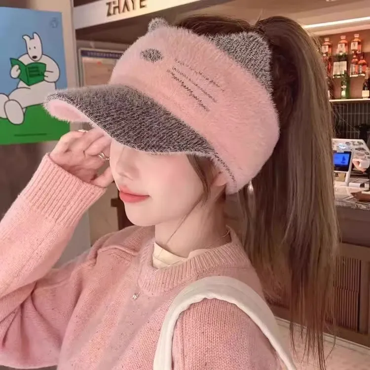 帽子女2025新款冬季可扎高马尾棒球帽空顶鸭舌帽保暖秋冬毛绒冬款