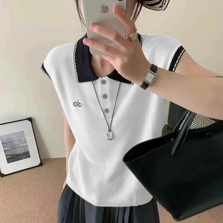2025夏季新款莱赛尔天丝高级感polo翻领刺绣薄款夏季针织衫女潮