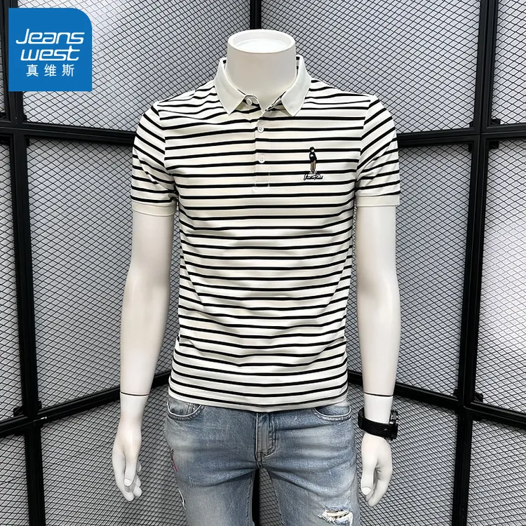 真维斯条纹POLO衫男士夏季潮牌新款短袖t恤修身翻领休闲男装上衣