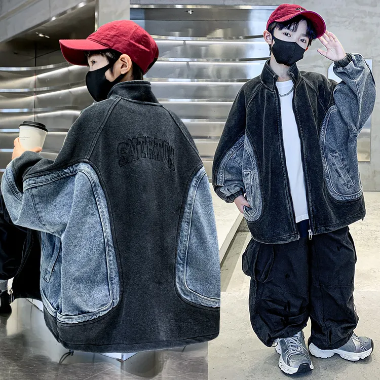 男童秋季拼接牛仔外套2025新款中大童时髦帅气韩版儿童上衣男孩潮