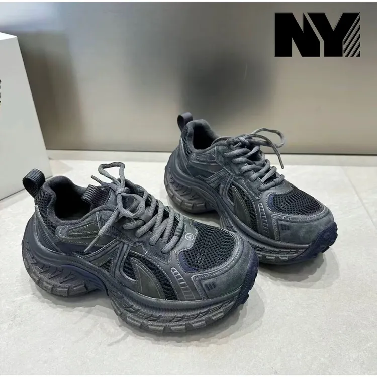 NY品牌厚底加绒保暖老爹鞋女2025年新款运动鞋增高系带休闲跑步鞋