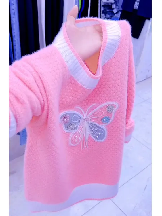 欧货复古刺绣蝴蝶长袖设计感针织衫女秋季时尚百搭减龄显瘦上衣潮