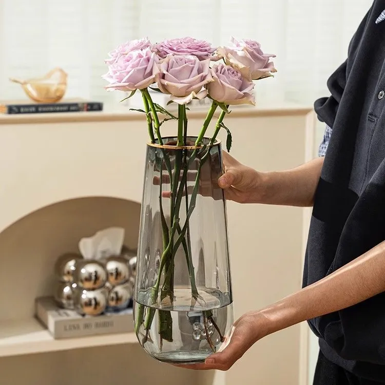 花瓶摆件客厅插花轻奢高级感透明玻璃水培水养鲜花玫瑰专用网红