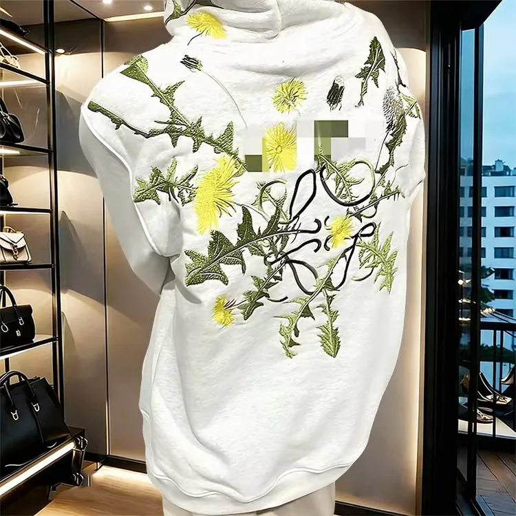 特大码300斤美式复古蒲公英刺绣连帽卫衣男女秋冬加绒情侣款上衣