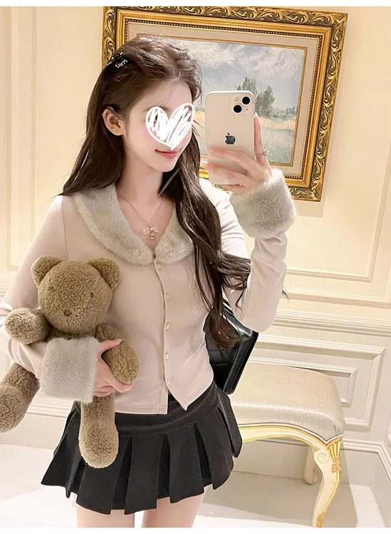 貂系美人  拼接针织上衣