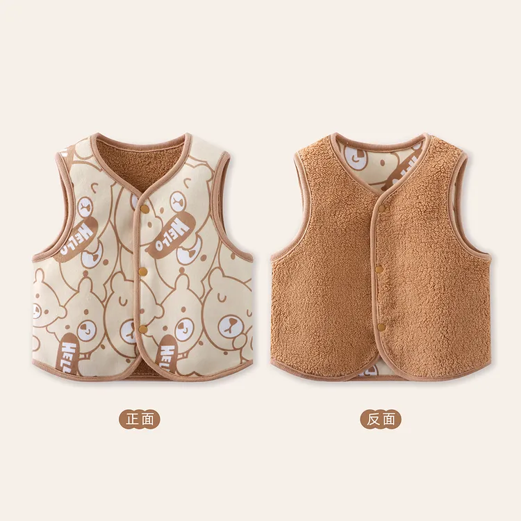 儿童双面加绒马甲中小童秋冬外穿坎肩男女童保暖加厚无袖上衣马夹