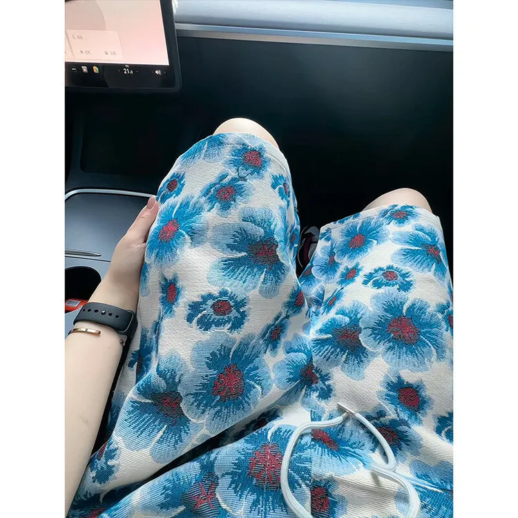 海岛风蓝色小花运动短裤男夏季度假夏威夷沙滩裤子潮牌休闲五分裤