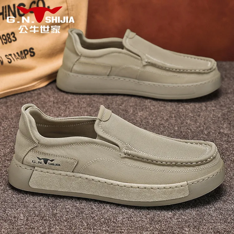 公牛世家布鞋男夏季新款手工软底一脚蹬百搭增高男士透气休闲男鞋商品图