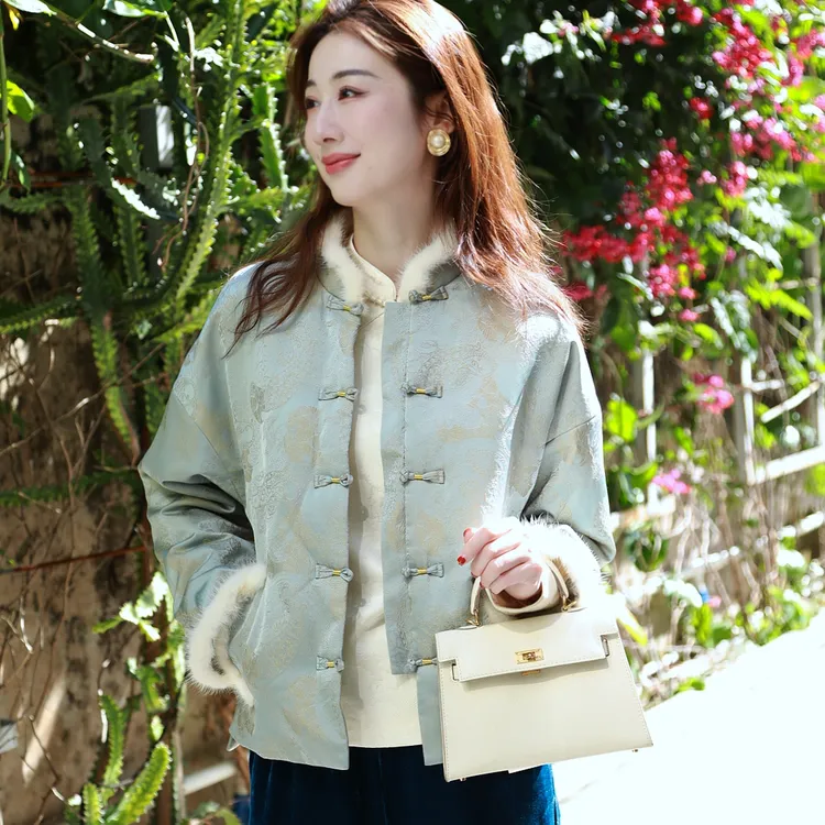 《佩佩定制》》时尚冬季网红中式气质复古加厚加棉保暖外套2857