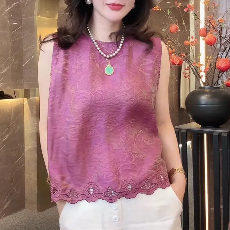 法式气质设计感重工提花镂空无袖衬衫女夏季减龄显瘦别致背心小衫