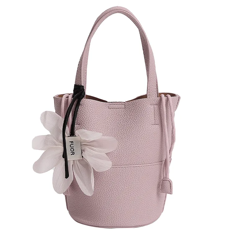 单肩手拎斜挎子母包休闲车缝线肩包水桶包柔软纯色