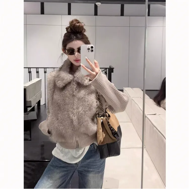 人造皮草 假两件仿狐狸毛外套短款毛毛大衣袖子可脱卸马甲冬新款