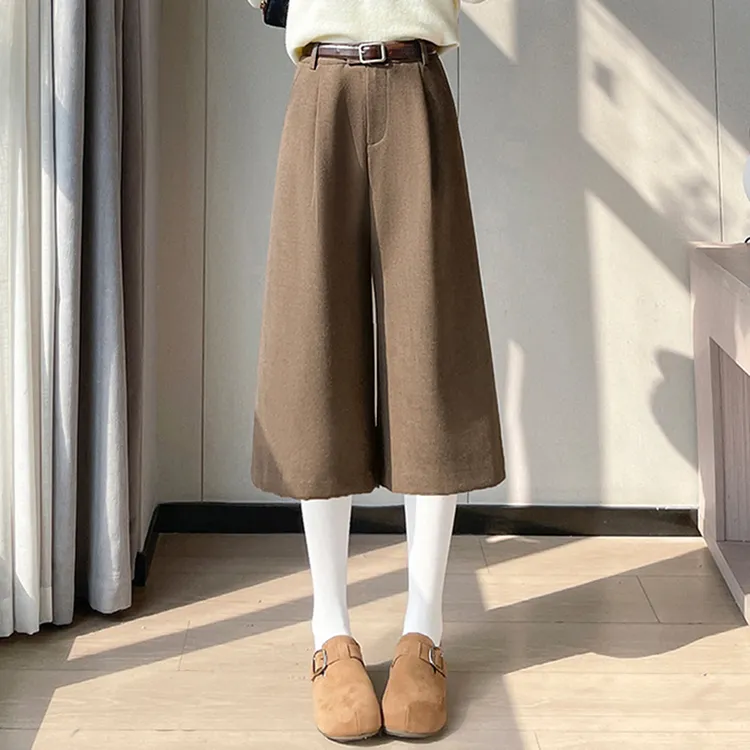 七分八分毛呢高腰阔腿裤女2025秋冬季新款直筒保暖休闲裤女L3555