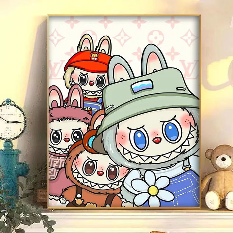 2025年新款卡通动漫拉布布数字油画手工diy填充填色丙烯房间装饰