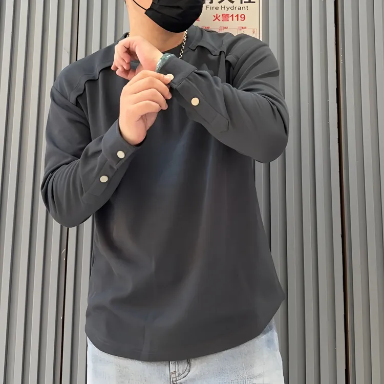 痞帅慵懒风男装上衣男款加绒2025新款华夫格男士打底衫长袖针织衫