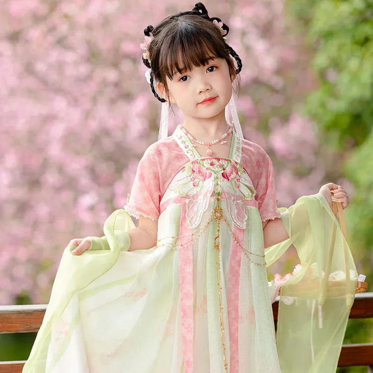 潮款夏装套装汉服女童夏季新款儿童古风洋气国风连衣裙女孩表演服