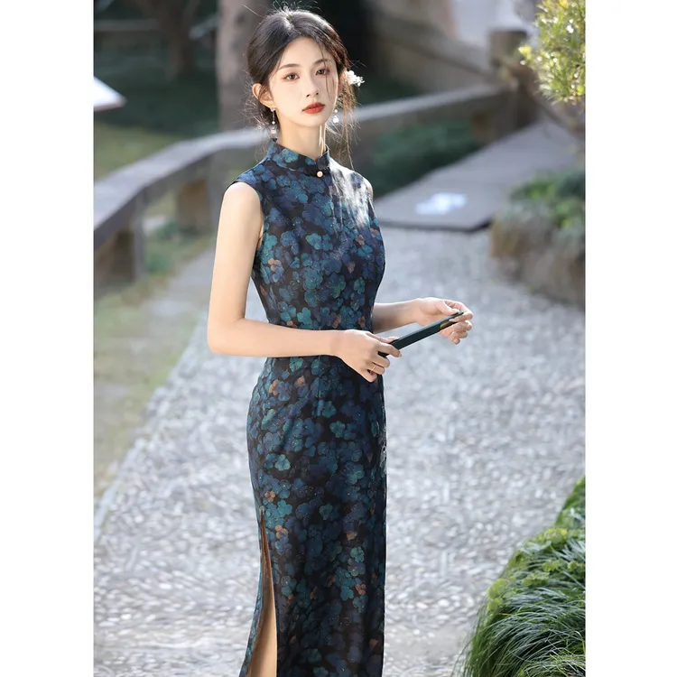 显瘦少女无袖旗袍贝佳斯夏季民国旗袍长款改良连衣裙9558