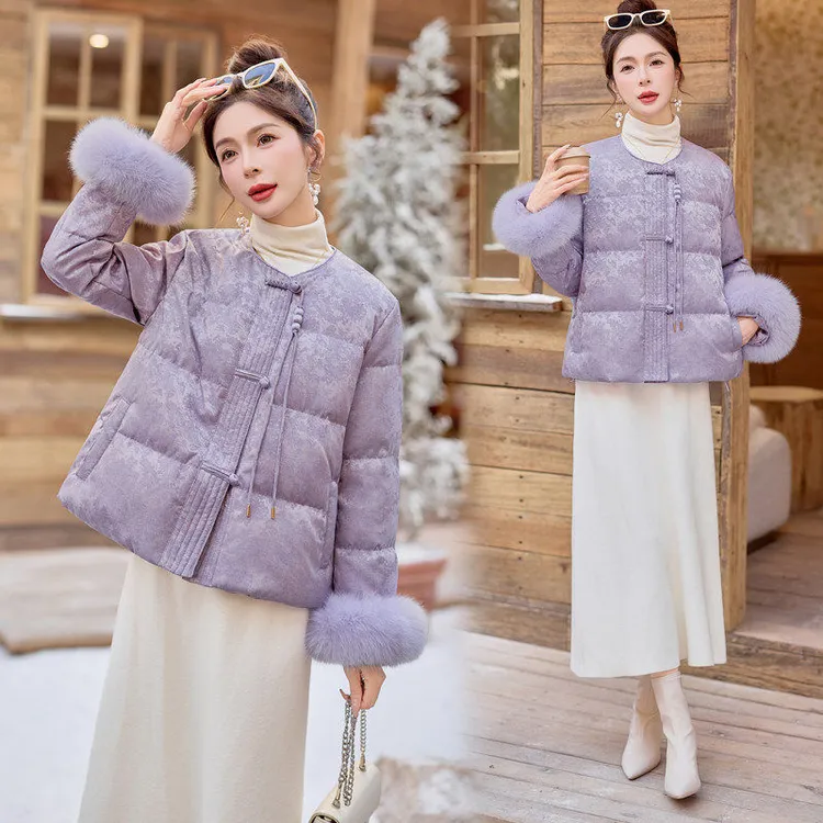 新中式国风棉服女冬季轻奢高级感提花高端洋气棉服外套