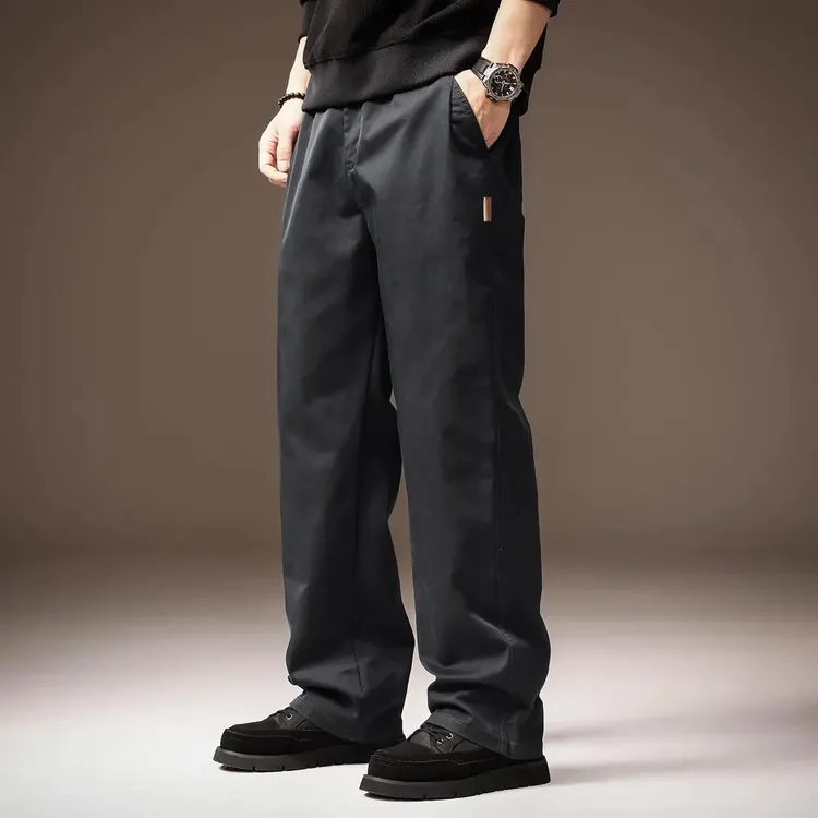 高端美式秋冬加绒直筒工装裤男士复古潮牌宽松通勤阔腿休闲裤子男